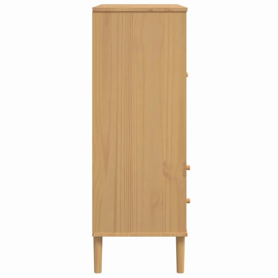 Buffet SENJA aspect rotin marron 90x40x112cm bois massif de pin - 7