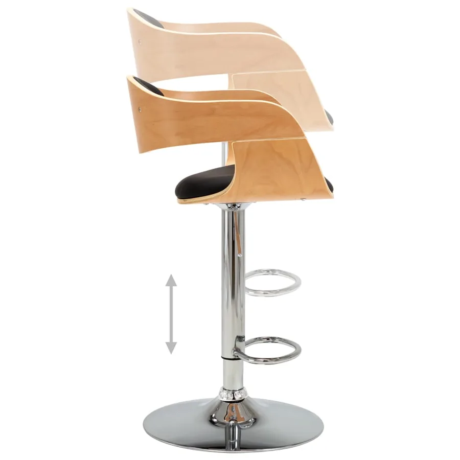 Tabouret de bar Noir Bois courbé et similicuir - 3