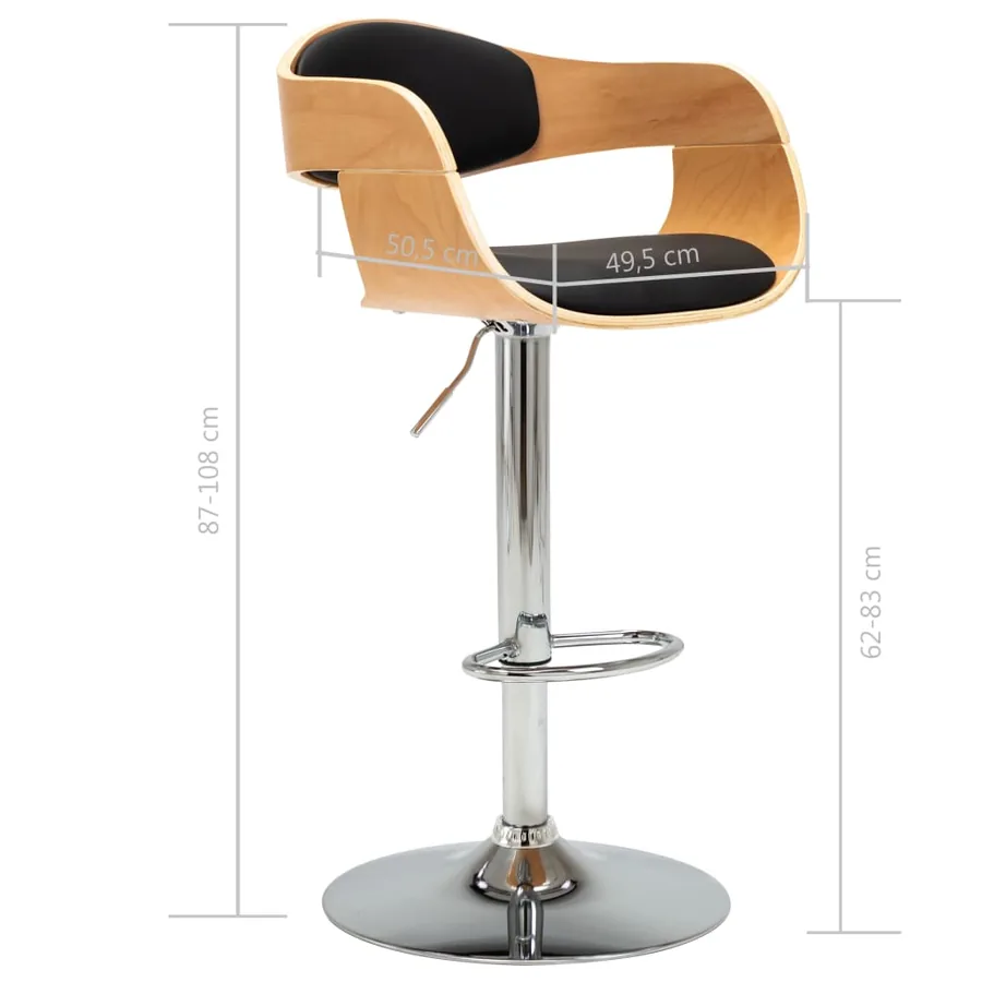 Tabouret de bar Noir Bois courbé et similicuir - 8