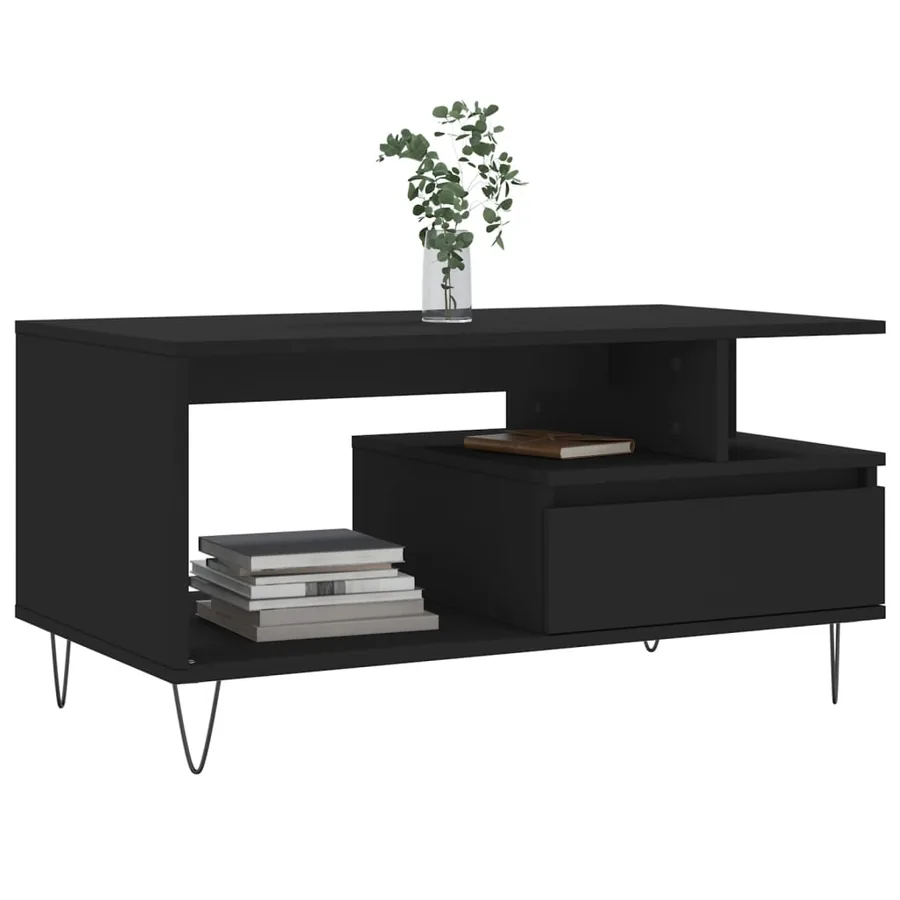 Table basse Noir 90x49x45 cm Bois d'ingénierie - 3