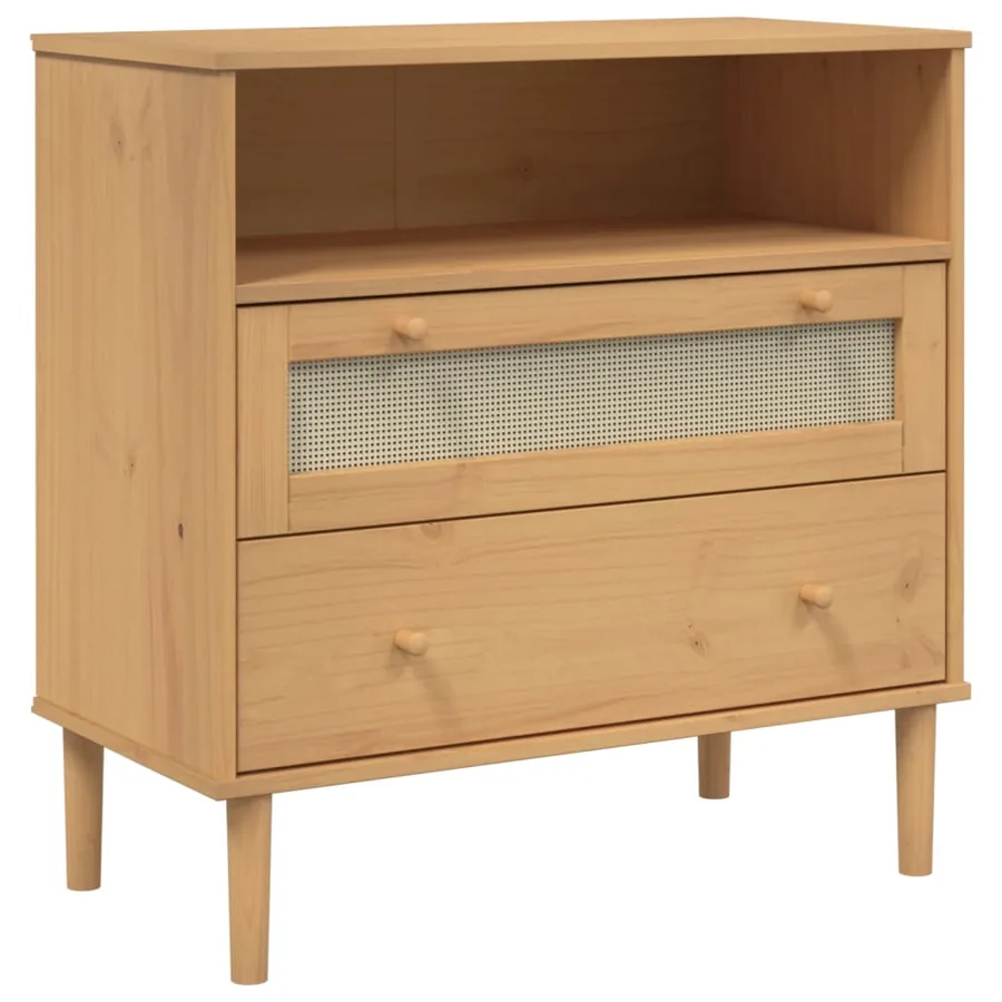 Buffet SENJA aspect rotin marron 80x40x80 cm bois massif de pin - 2