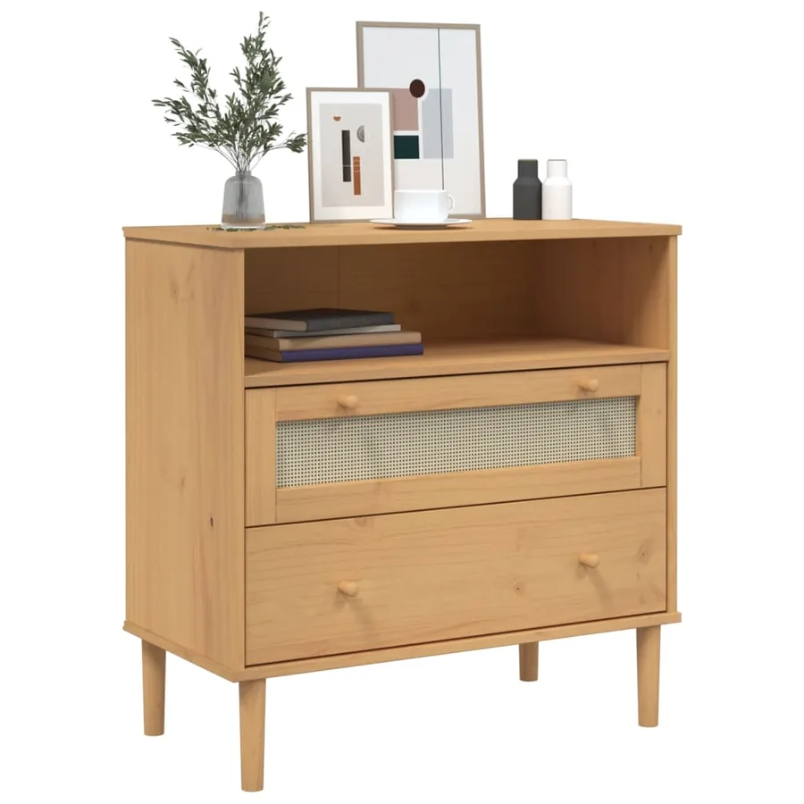 Buffet SENJA aspect rotin marron 80x40x80 cm bois massif de pin - 3