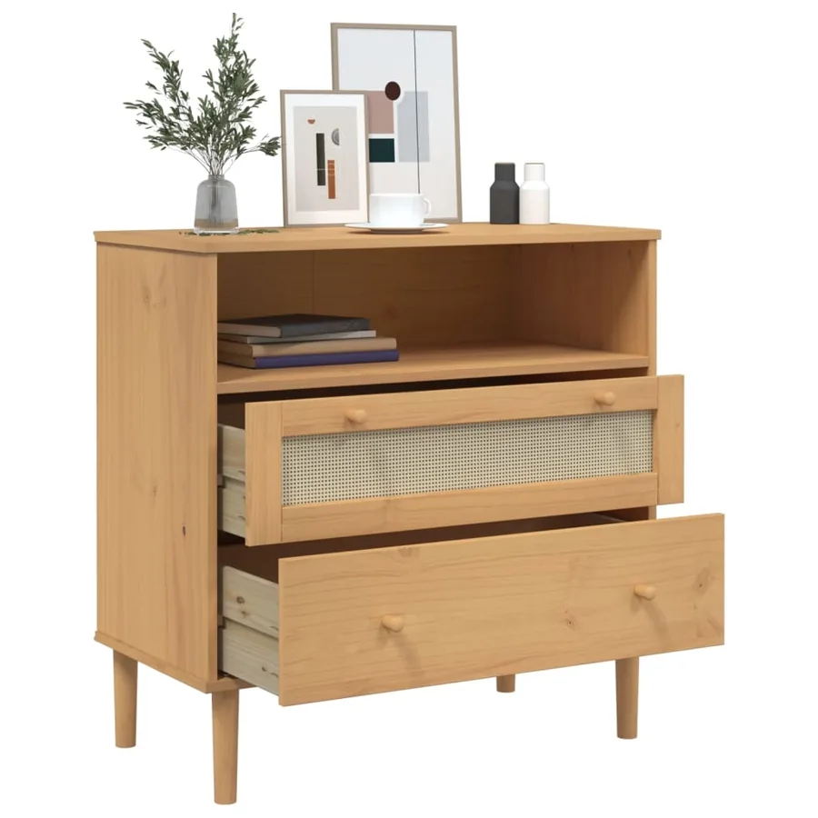 Buffet SENJA aspect rotin marron 80x40x80 cm bois massif de pin - 4