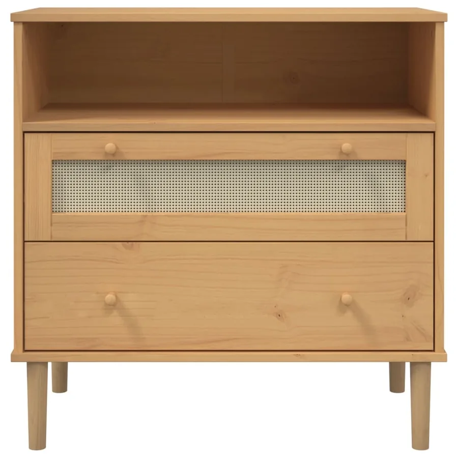 Buffet SENJA aspect rotin marron 80x40x80 cm bois massif de pin - 5