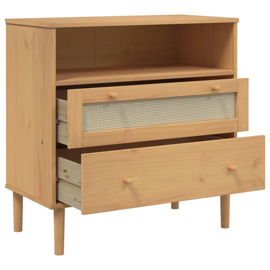 Buffet SENJA aspect rotin marron 80x40x80 cm bois massif de pin - 6