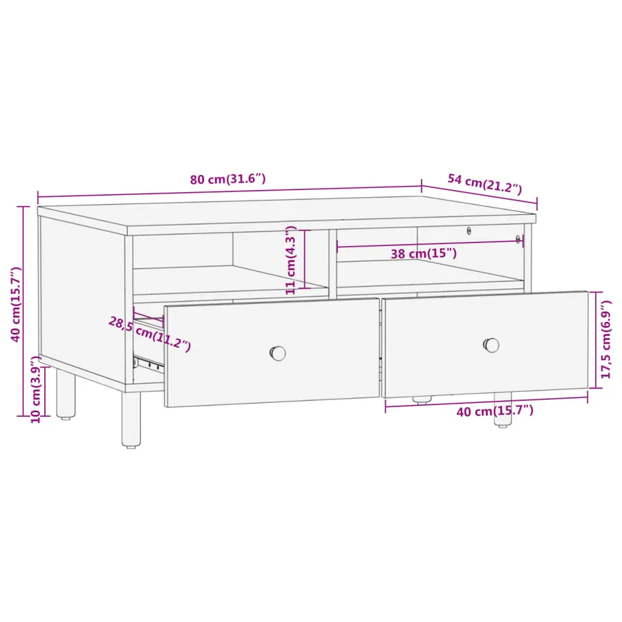 Table basse 80x54x40 cm bois de manguier massif - 12