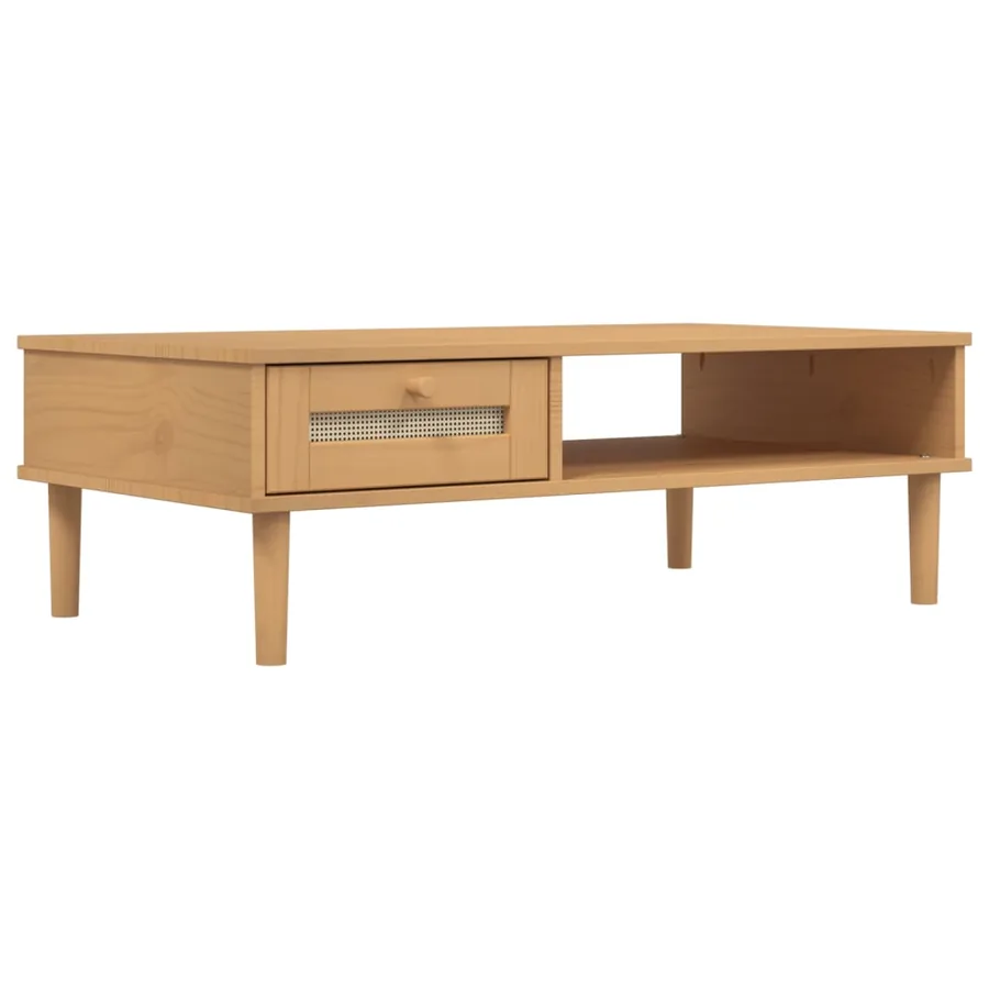 Table basse SENJA aspect rotin marron 100x55x33 cm bois massif - 2