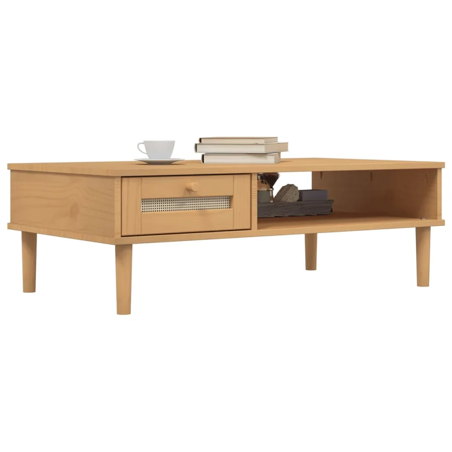 Table basse SENJA aspect rotin marron 100x55x33 cm bois massif - 3