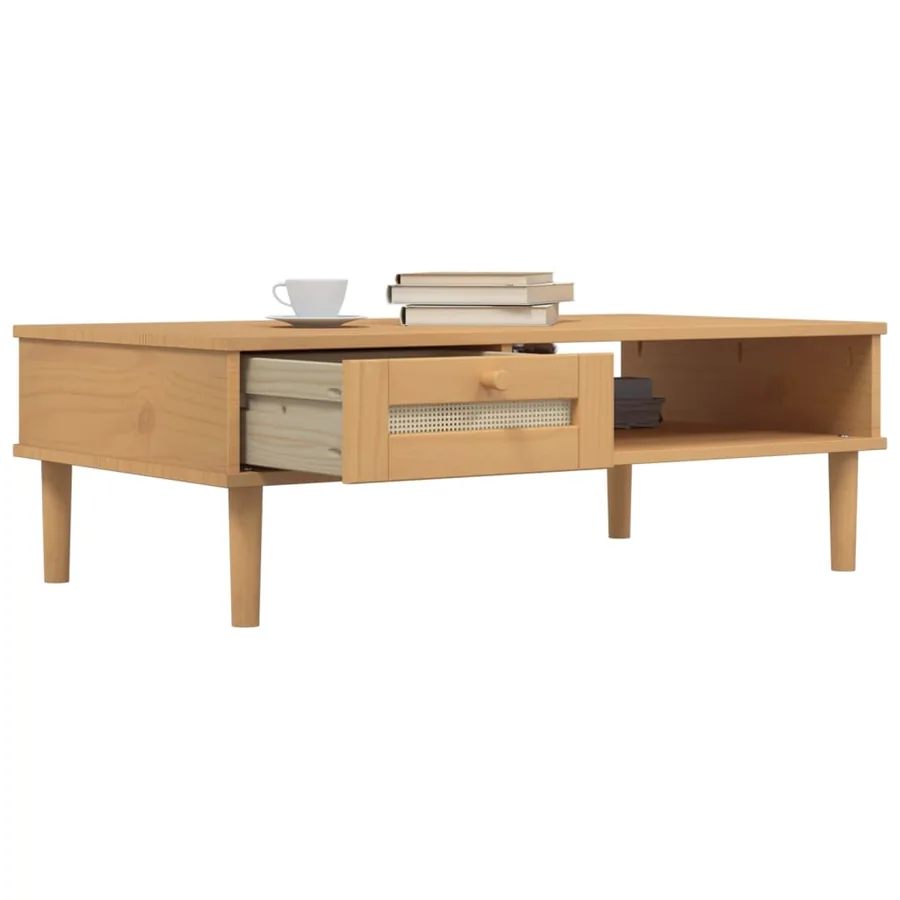 Table basse SENJA aspect rotin marron 100x55x33 cm bois massif - 4