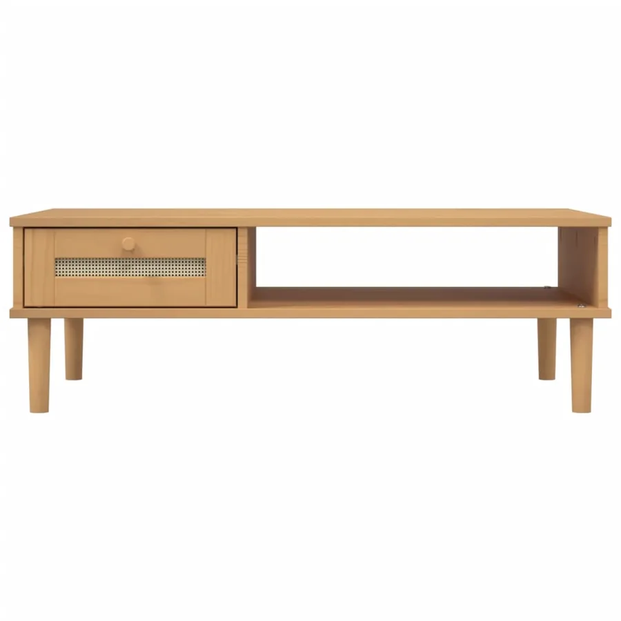 Table basse SENJA aspect rotin marron 100x55x33 cm bois massif - 5
