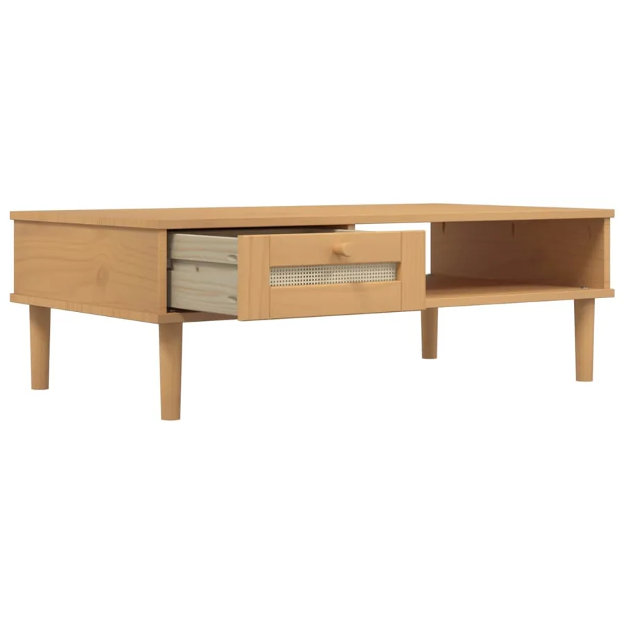 Table basse SENJA aspect rotin marron 100x55x33 cm bois massif - 6