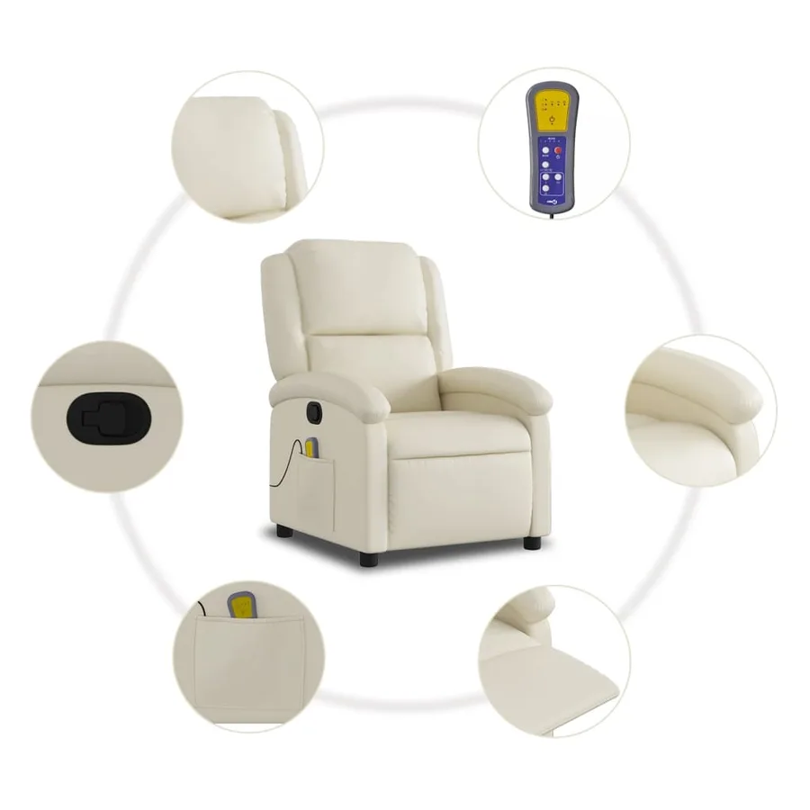 Fauteuil inclinable de massage Crème Similicuir - 8
