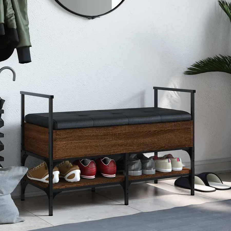 Banc à chaussures chêne marron 85,5x42x57,5cm bois d'ingénierie - 3