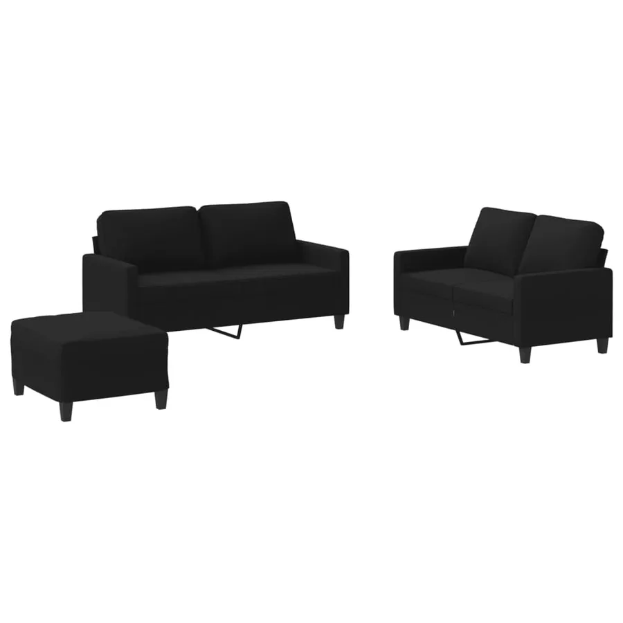 Ensemble de canapés 3 pcs avec coussins Noir Tissu - 2