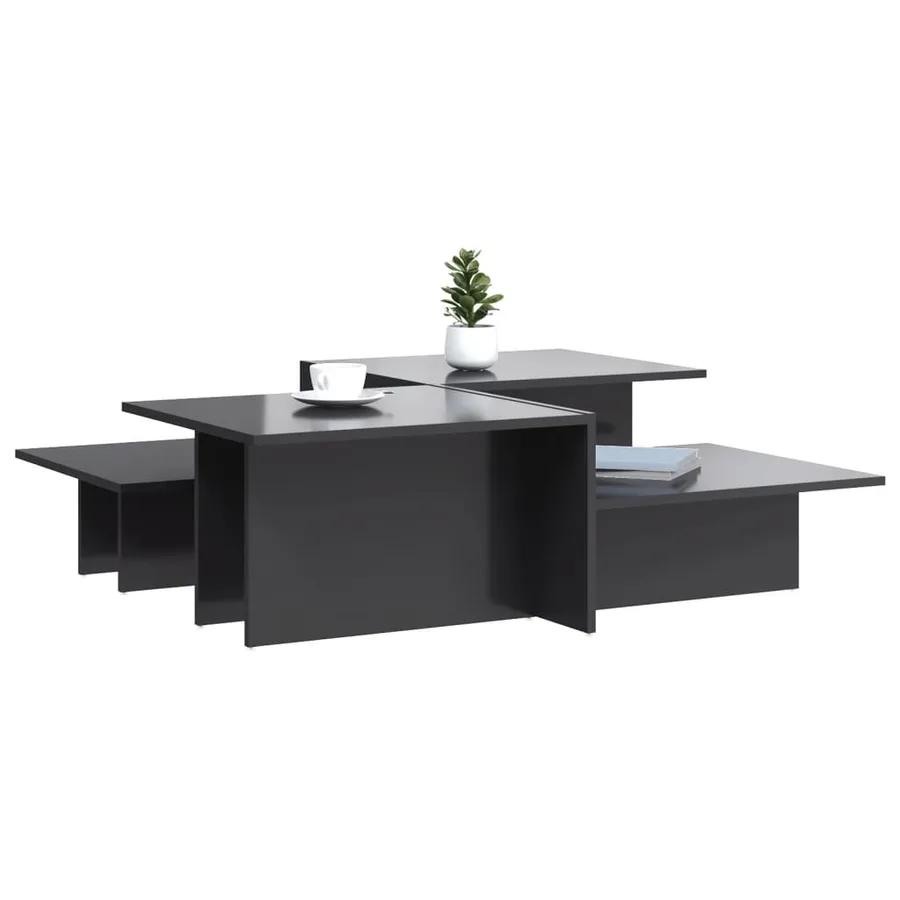 Tables basses 2 pcs gris brillant bois d'ingénierie - 3