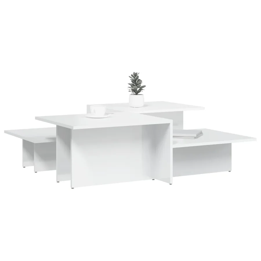 Tables basses 2 pcs blanc brillant bois d'ingénierie - 3