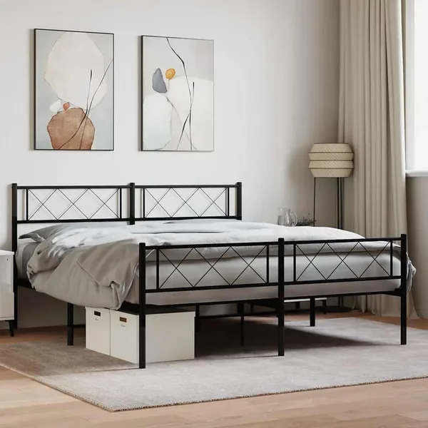 Cadre de lit métal sans matelas avec pied de lit noir 120x200cm