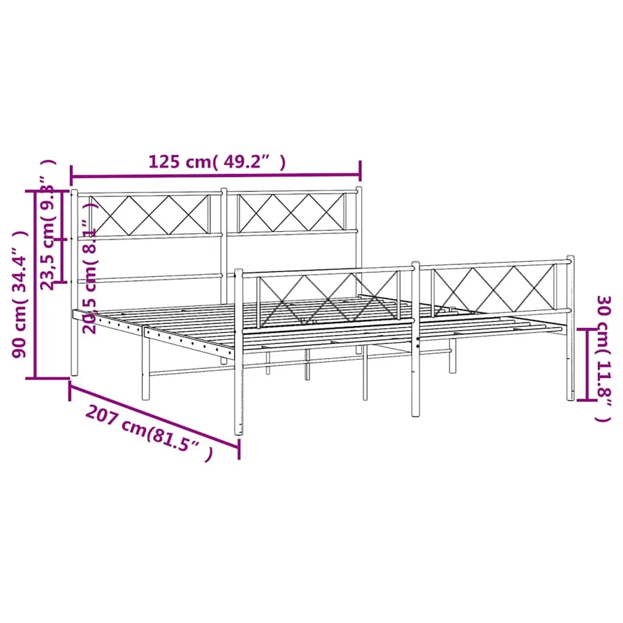 Cadre de lit métal sans matelas avec pied de lit noir 120x200cm - 9