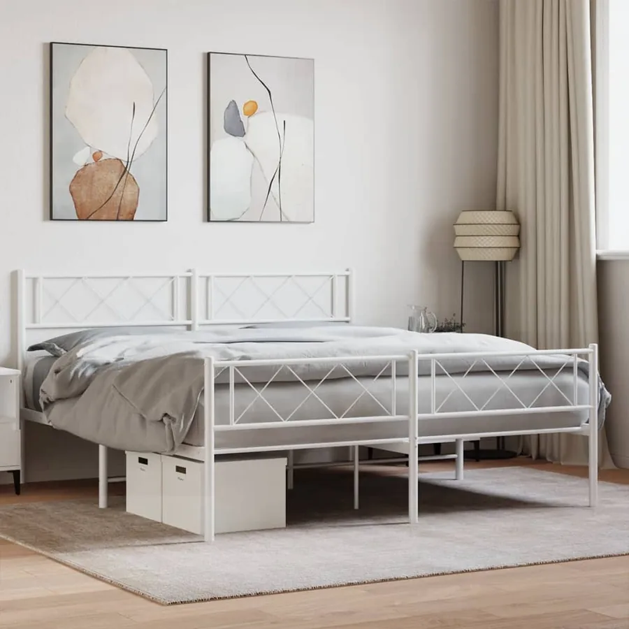 Cadre de lit métal sans matelas et pied de lit blanc 120x200 cm