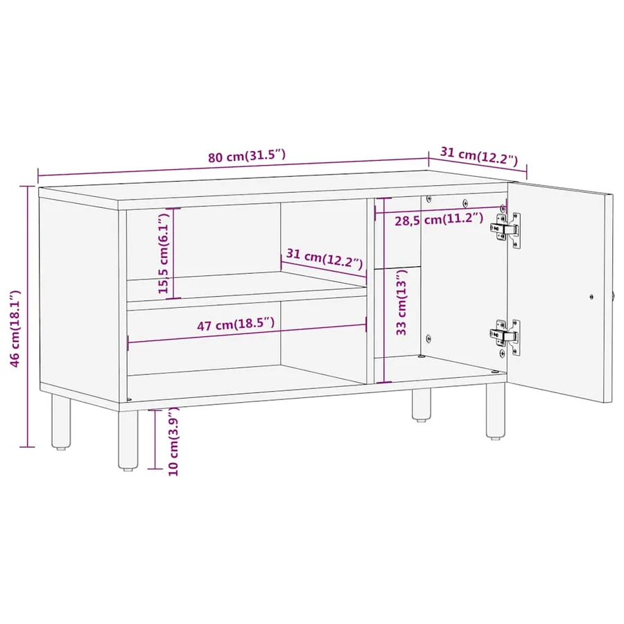 Meuble TV 80x31x46 cm bois massif de manguier - 11
