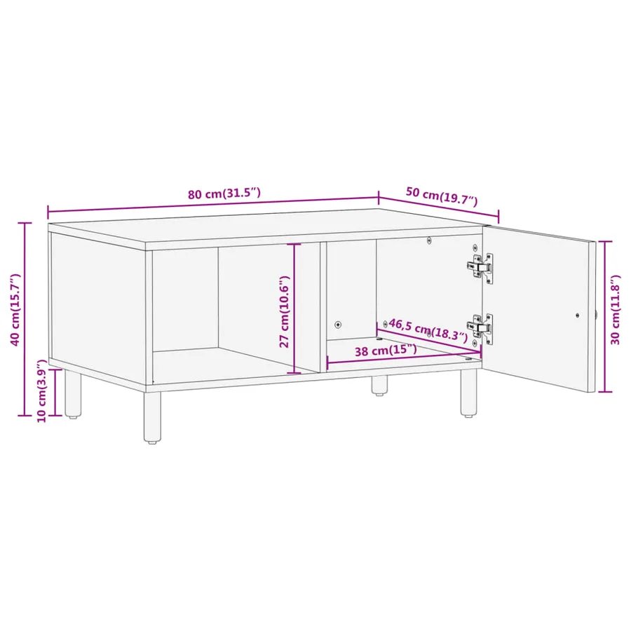 Table basse 80x50x40 cm bois de manguier massif - 11