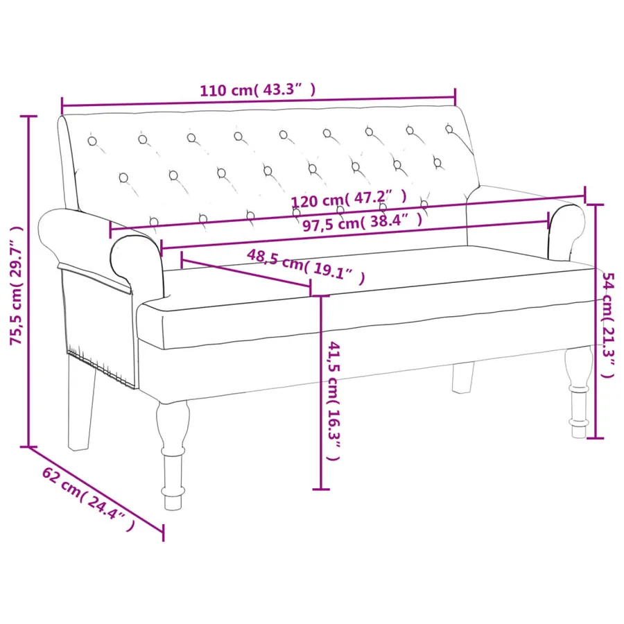 Banc avec dossier gris clair 120x62x75,5 cm tissu - 8