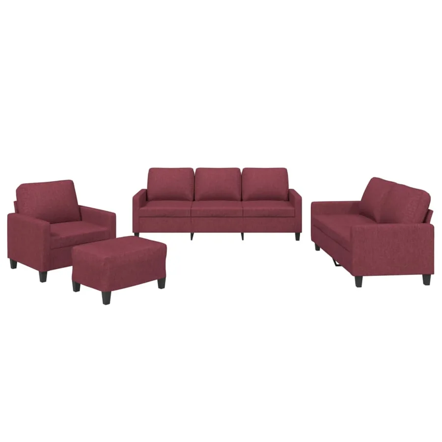 Ensemble de canapés 4 pcs avec coussins Rouge bordeaux Tissu - 2