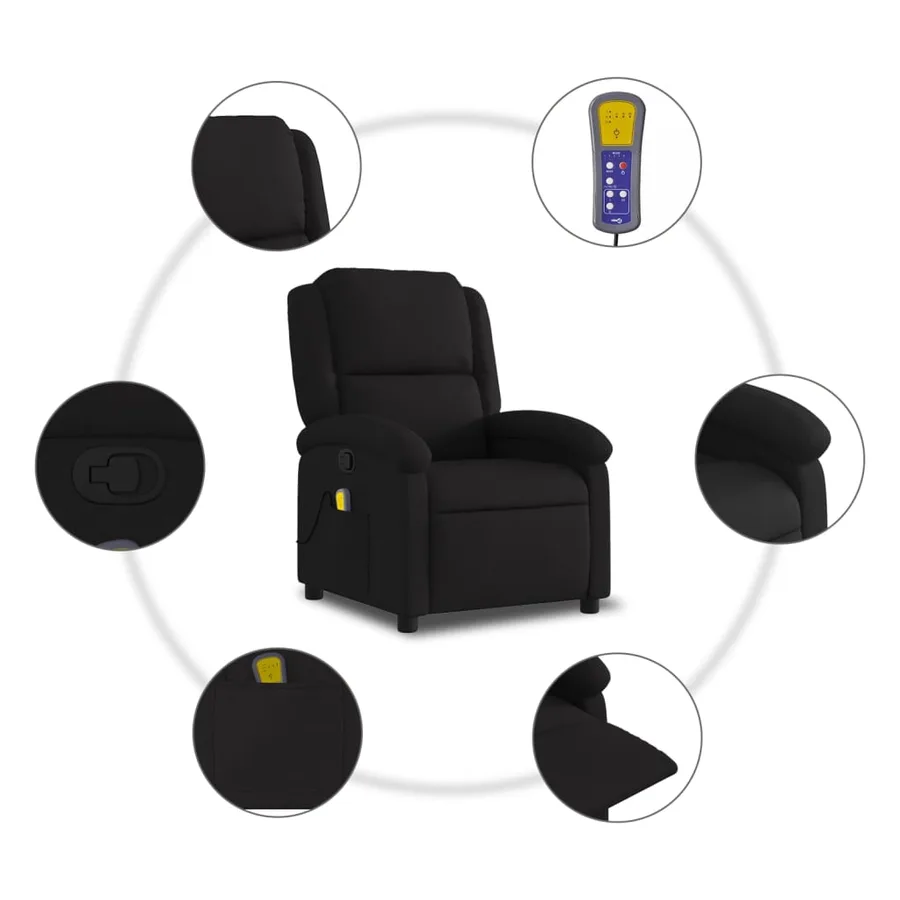 Fauteuil de massage inclinable en tissu noir - 6