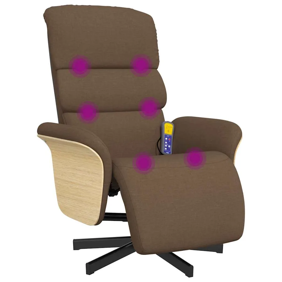Fauteuil inclinable de massage avec repose-pieds marron tissu - 2