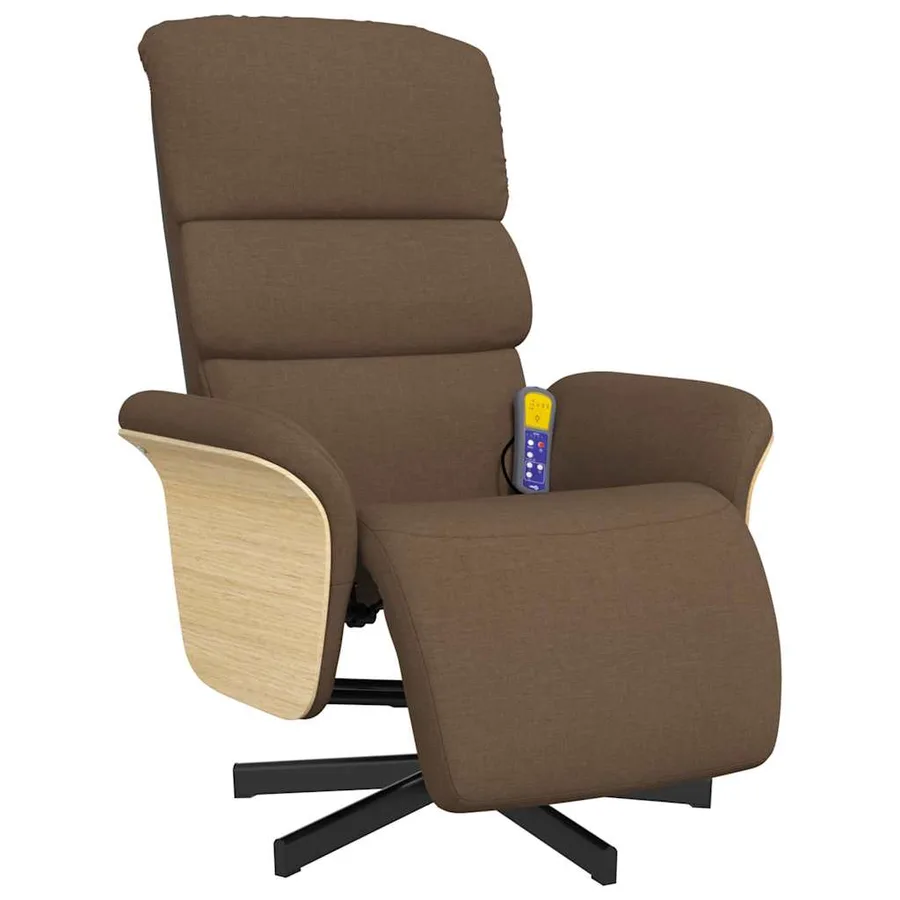 Fauteuil inclinable de massage avec repose-pieds marron tissu - 3