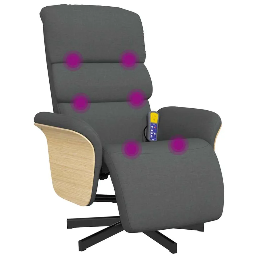 Fauteuil inclinable de massage et repose-pieds gris foncé tissu - 2