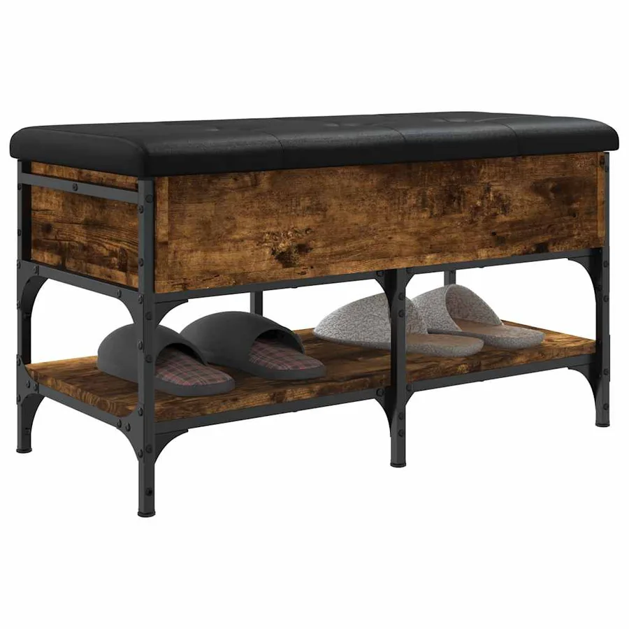 Banc à chaussures chêne fumé 82x42x45 cm bois d'ingénierie - 5