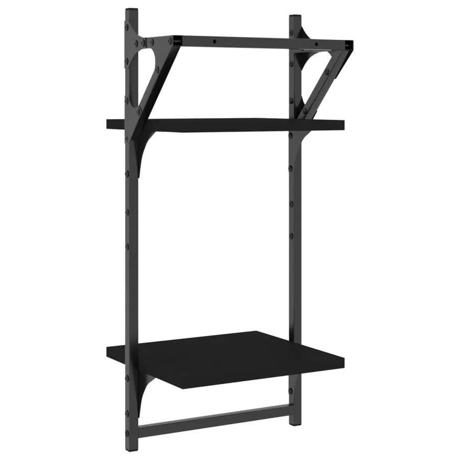 Étagères murales à 2 niveaux avec barres 2 pcs noir 30x25x65 cm - 7