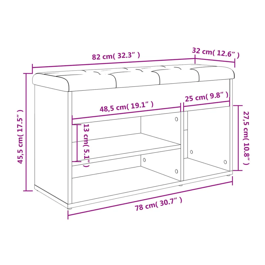 Banc à chaussures chêne marron 82x32x45,5 cm bois d'ingénierie - 11