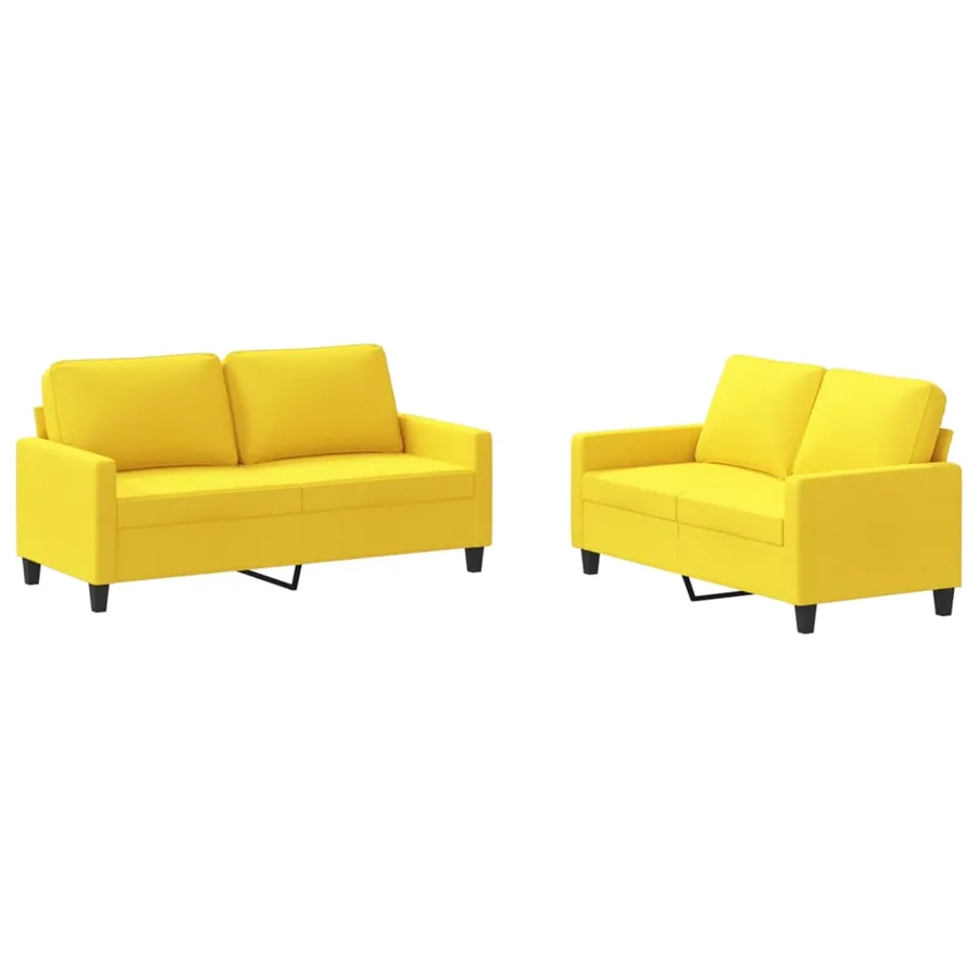 Ensemble de canapés 2 pcs avec coussins Jaune clair Tissu - 2