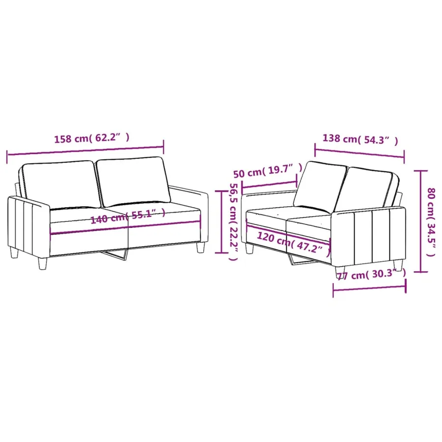 Ensemble de canapés 2 pcs avec coussins Jaune clair Tissu - 6