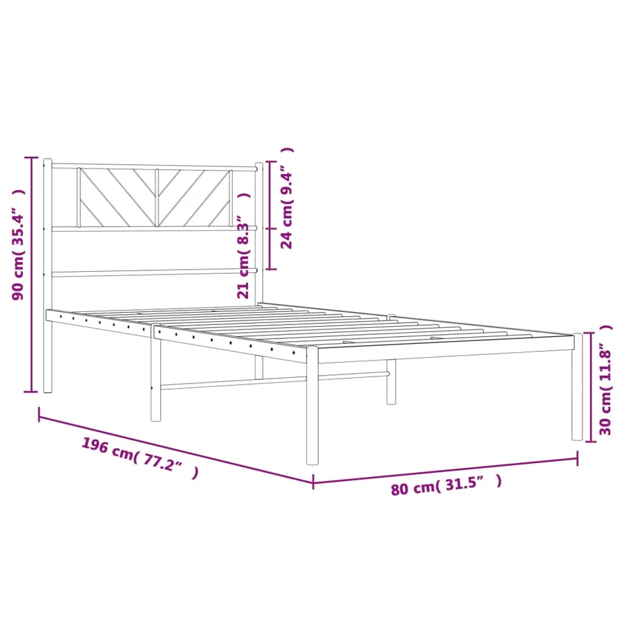 Cadre de lit métal sans matelas avec tête de lit blanc 75x190cm - 9