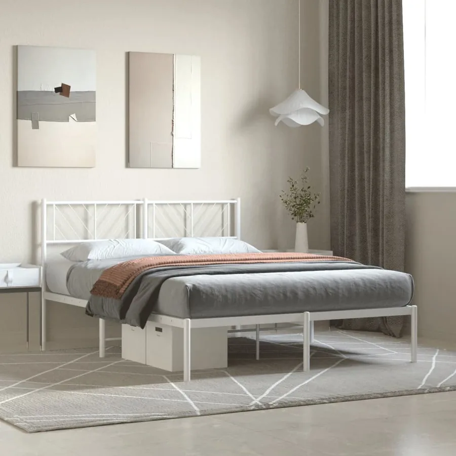 Cadre de lit métal sans matelas et tête de lit blanc 120x200 cm