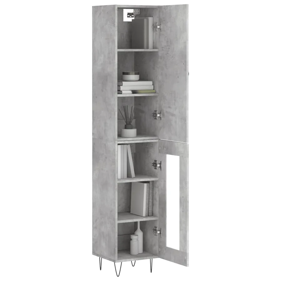 Buffet haut Gris béton 34,5x34x180 cm Bois d'ingénierie - 3