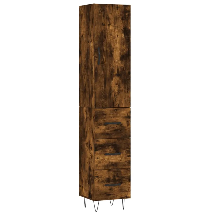 Buffet haut Chêne fumé 34,5x34x180 cm Bois d'ingénierie - 2