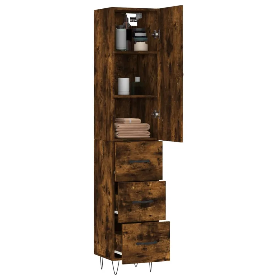 Buffet haut Chêne fumé 34,5x34x180 cm Bois d'ingénierie - 3