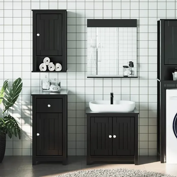 Meubles de salle de bain 4 pcs BERG noir bois de pin massif