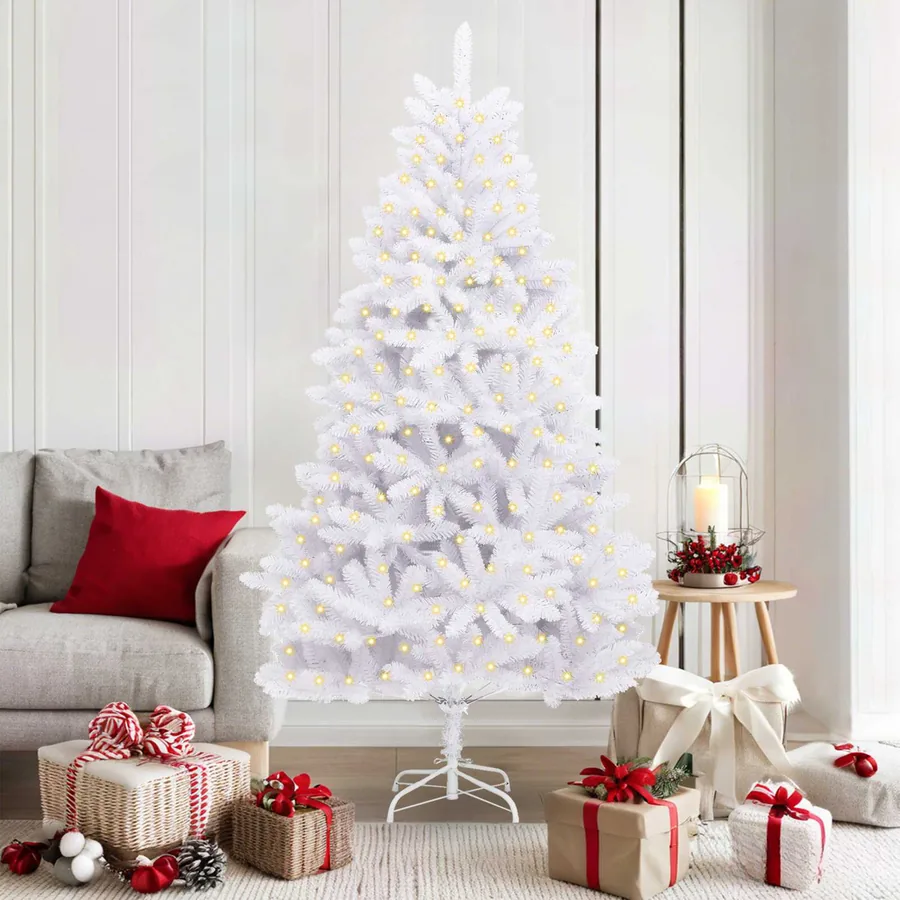 Sapin de Noël artificiel avec 300 LED Blanc 180 cm PVC et métal