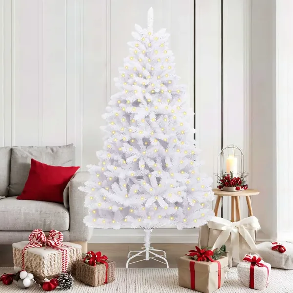 Sapin de Noël artificiel avec 300 LED Blanc 180 cm PVC et métal