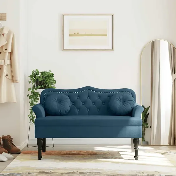 Banc avec coussins bleu 120,5x65x75 cm velours