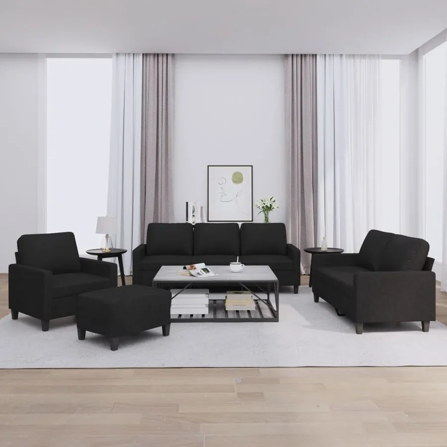 Ensemble de canapés 4 pcs avec coussins Noir Tissu