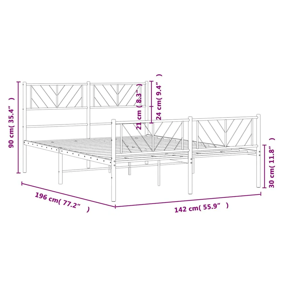 Cadre de lit métal sans matelas et pied de lit blanc 135x190 cm - 10