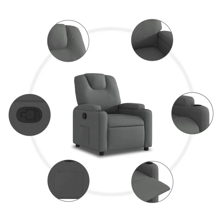 Fauteuil inclinable en tissu gris foncé - 5