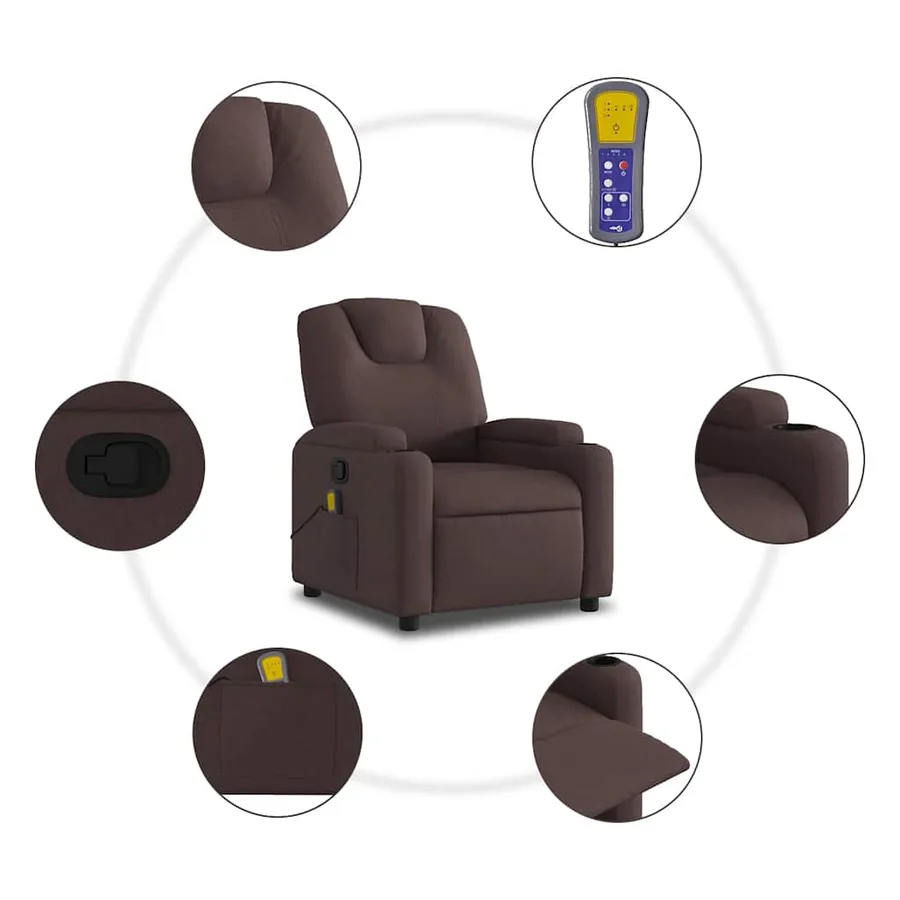 Fauteuil de massage inclinable Marron foncé Tissu - 8