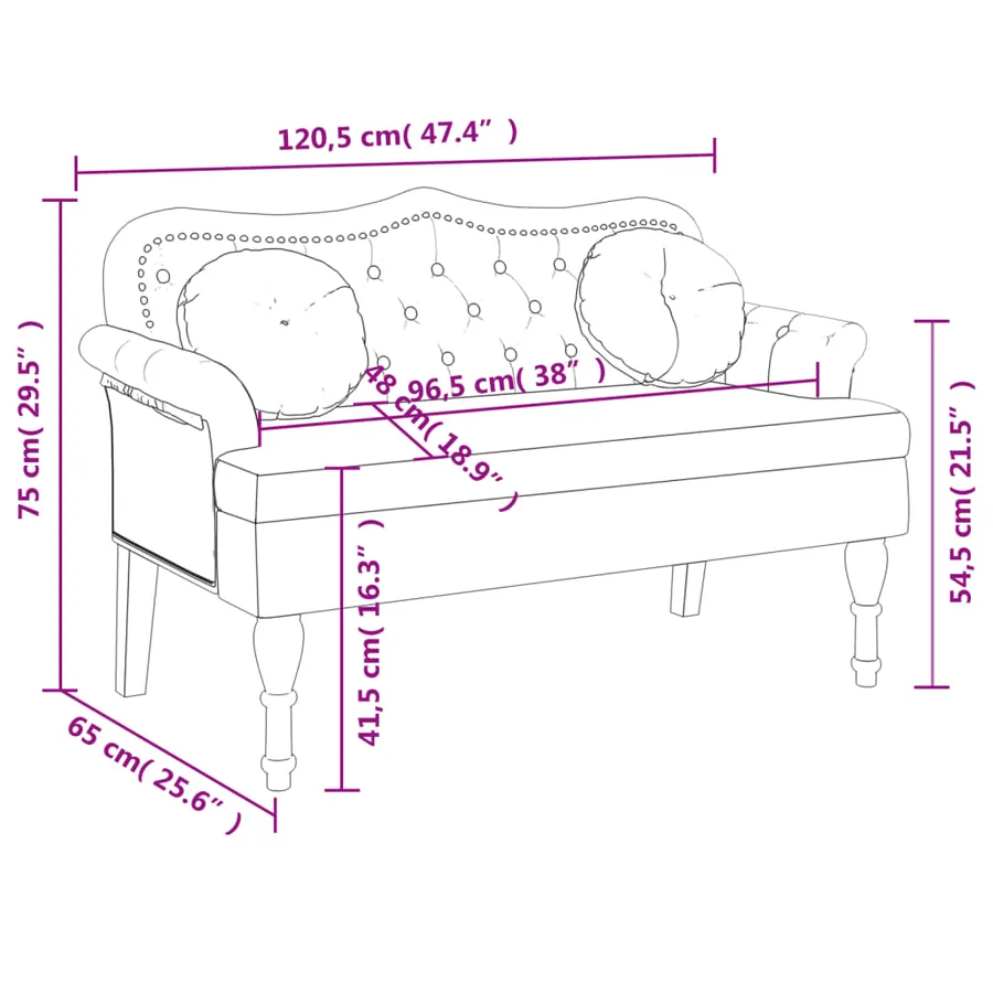 Banc avec coussins rose 120,5x65x75 cm velours - 8